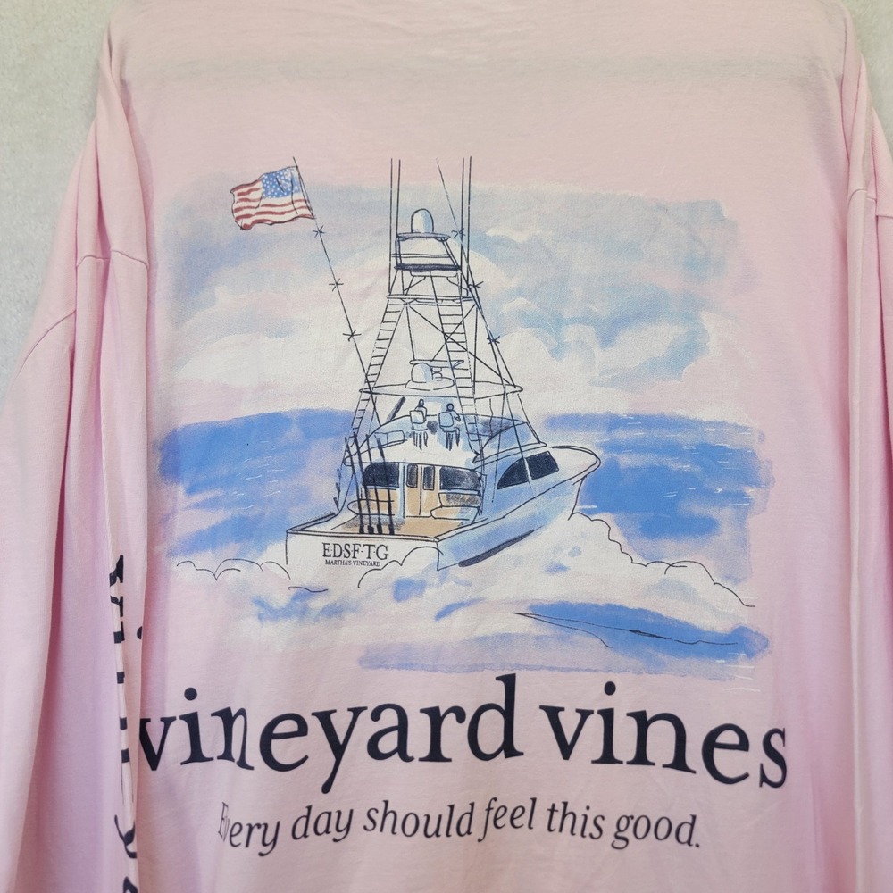 Vineyard Vines Pocket LongSleeve Shirt Men 4XT Pink Fishing Boat Sailing Coastal